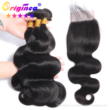 cheap raw remy Mongolian human hair weave body wave hair bundles with lace closure/frontal